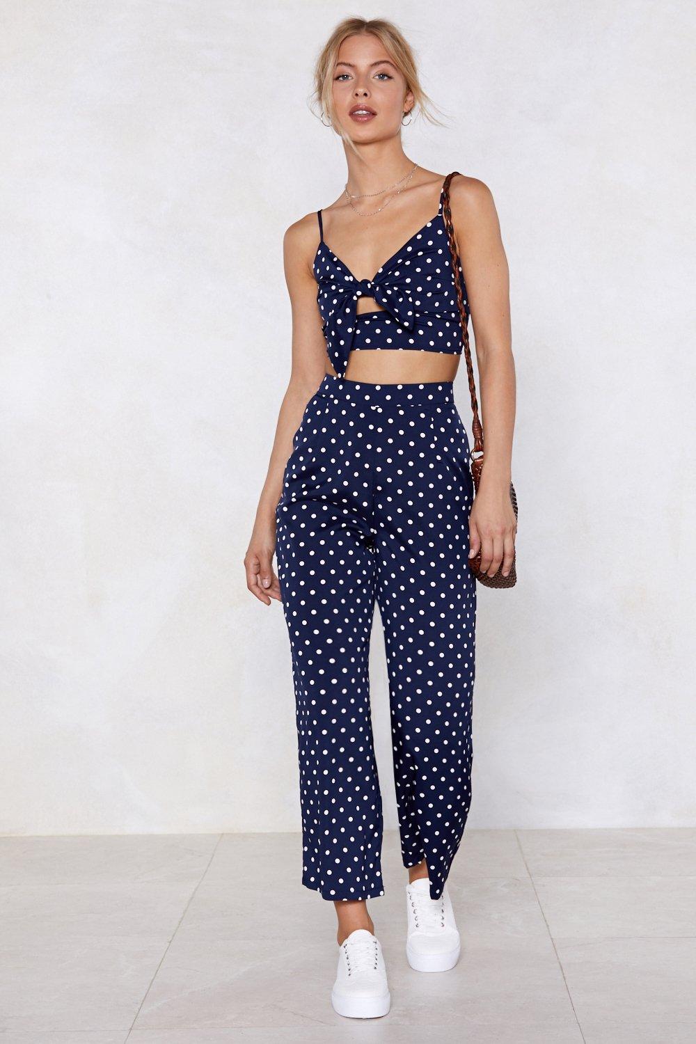 navy polka dot pants