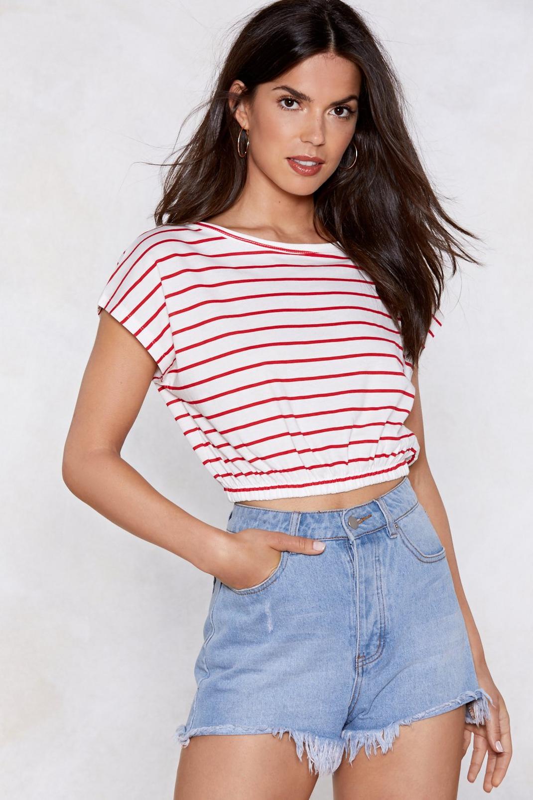 Set Your Priorities Straight Striped Cropped Tee image number 1