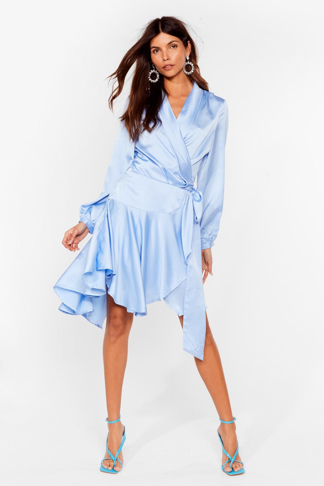 Pale blue Hey Girl What's Satin-ing Wrap Dress image number 1