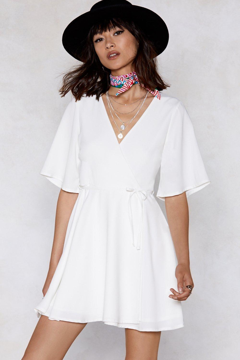 flare sleeve wrap dress