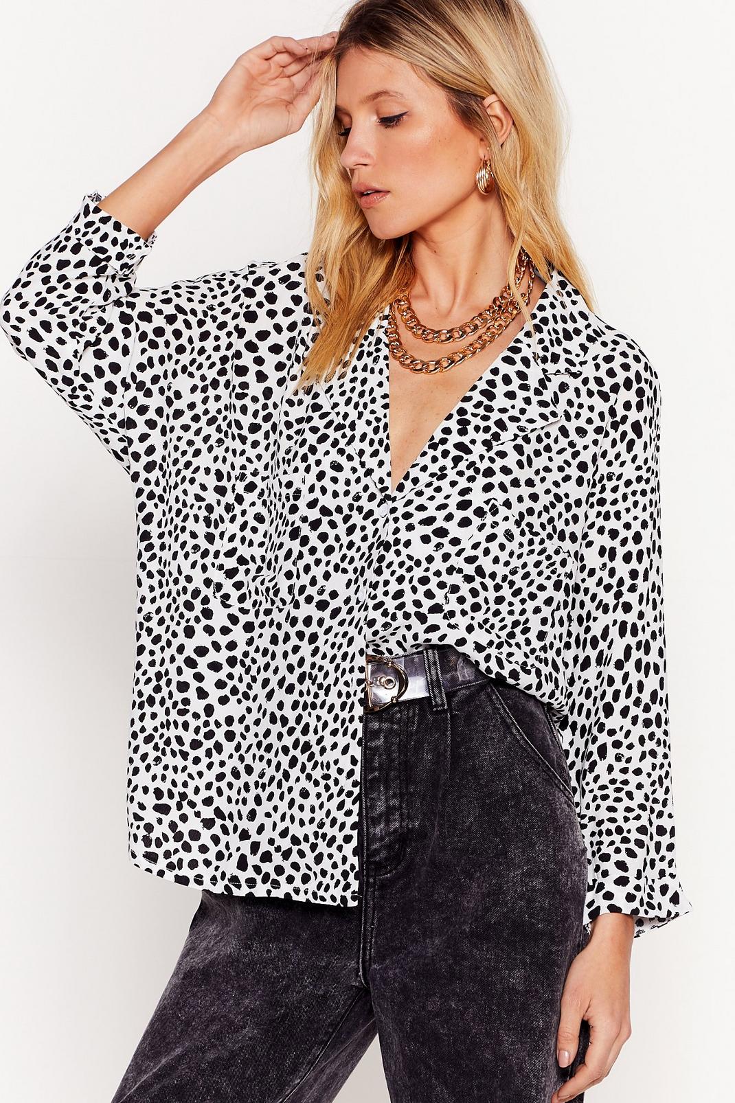 White Dalmatian Print Shirt with Button Closure image number 1