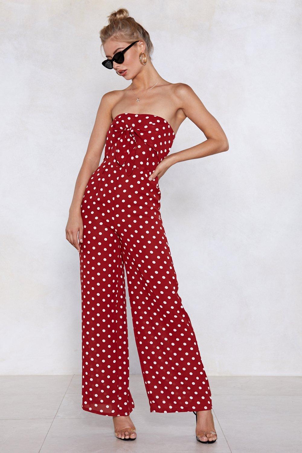 red polka dot jumpsuit