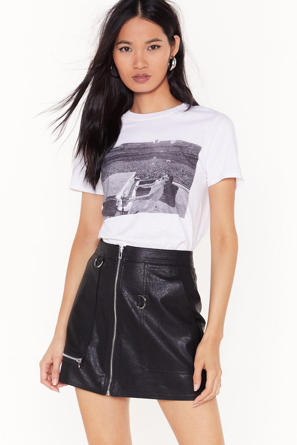 high waisted leather skirt quarter zip