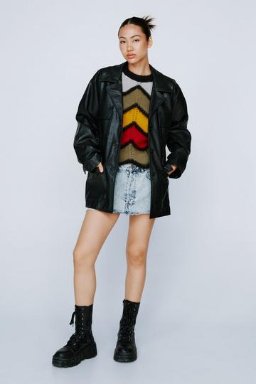 Faux Leather Relaxed Belted Jacket black
