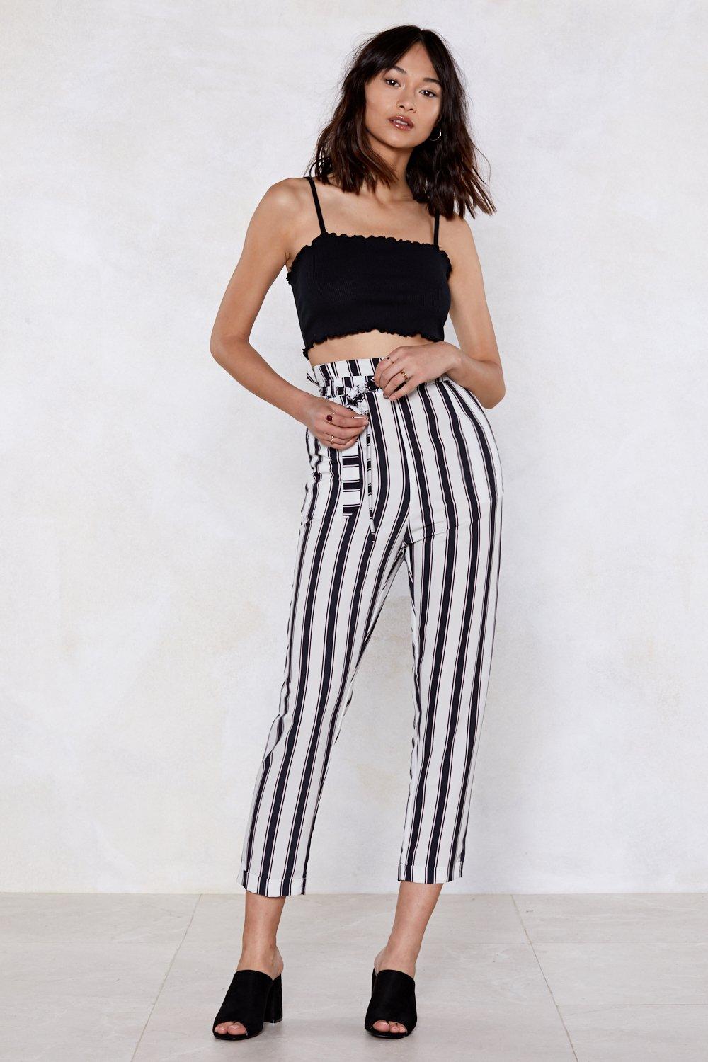 striped pants with tie belt