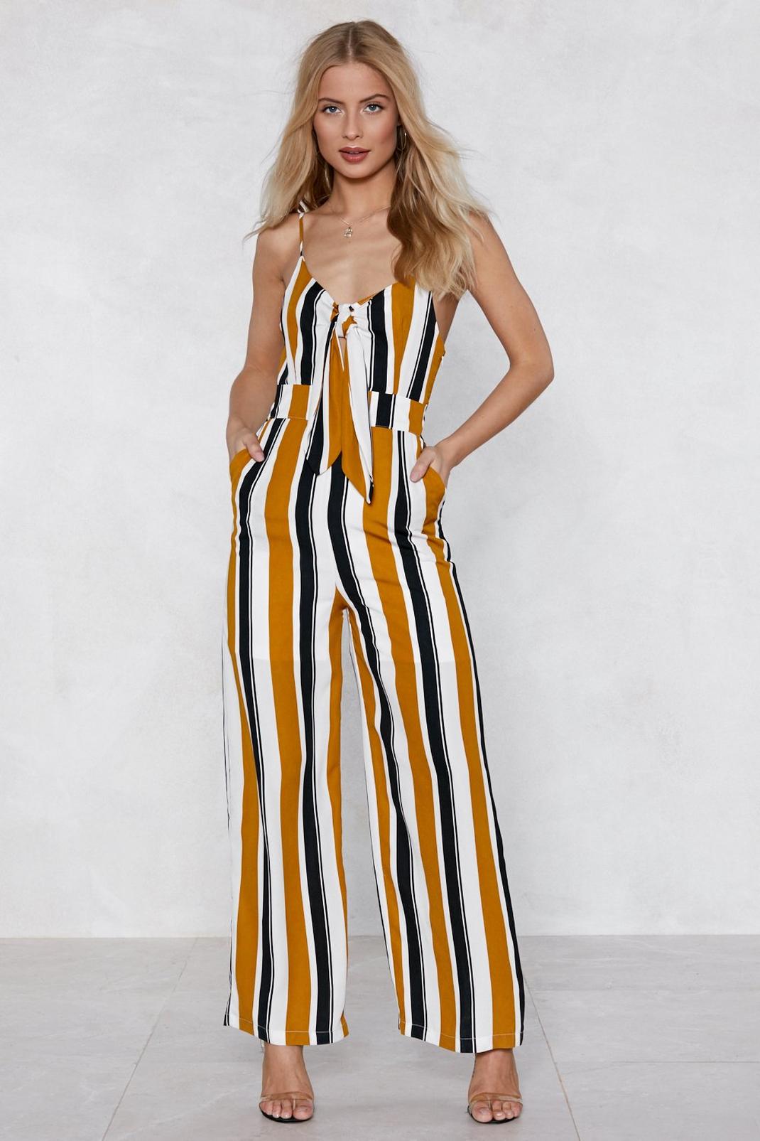 Mustard If the Stripe is Right Jumpsuit image number 1
