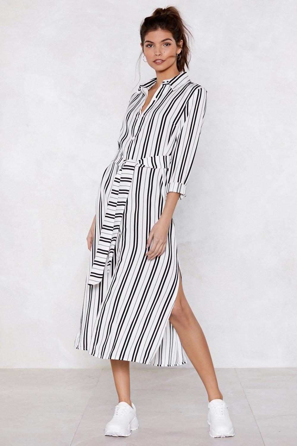 grey white striped dress