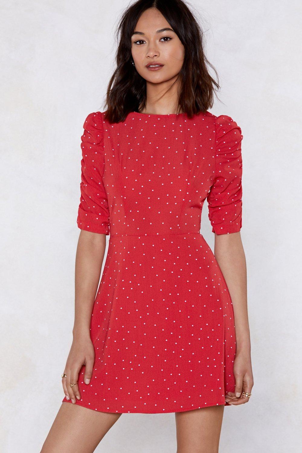 ruched polka dot dress