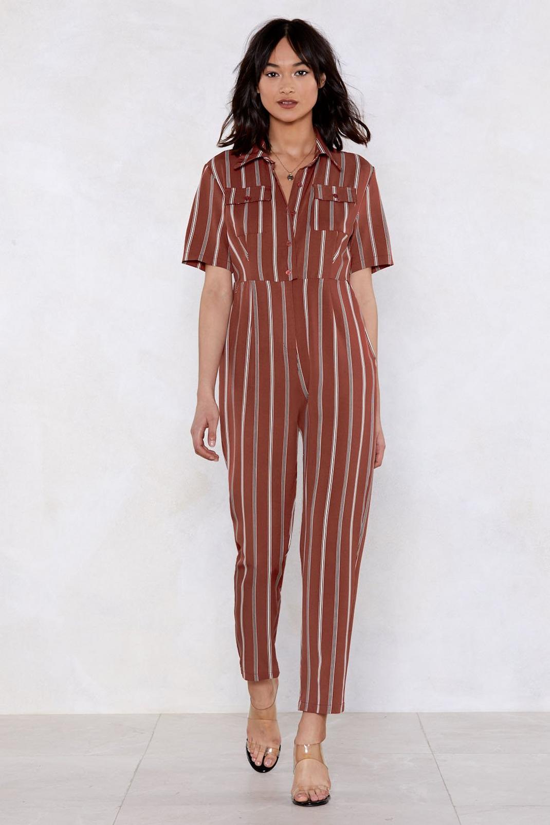 You Are Utility Beautiful Babe Striped Jumpsuit, Terracotta image number 1