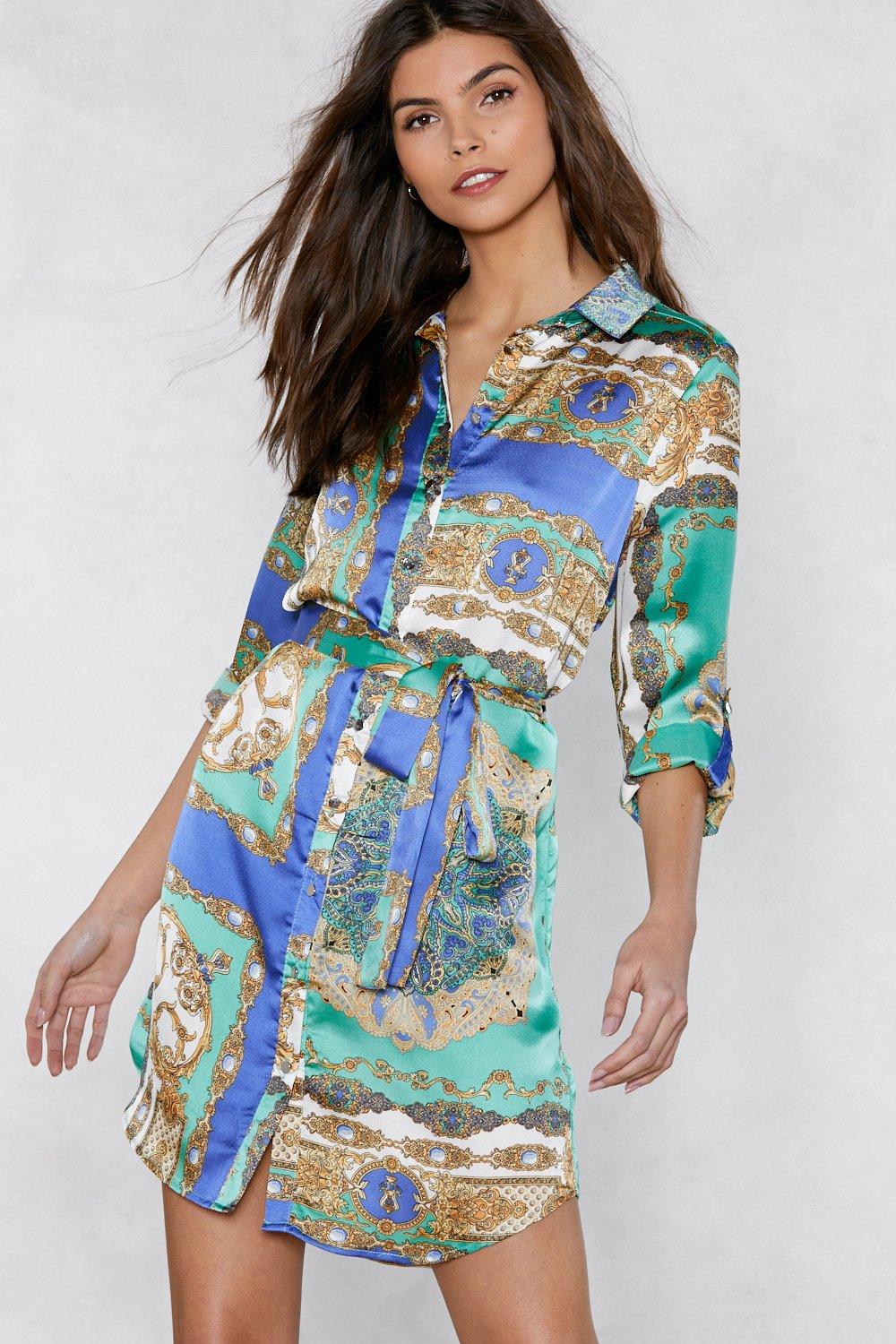 scarf print shirt dress