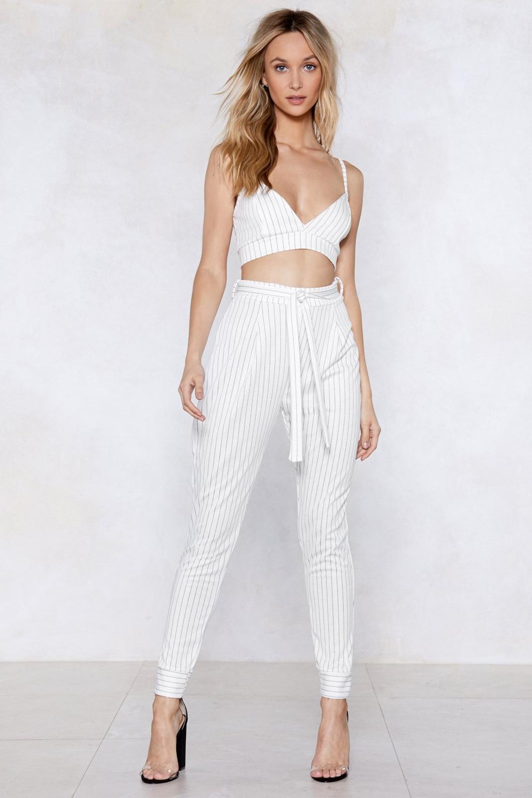 Set 'Em Straight Pinstripe Bralette and Trousers Set image number 1