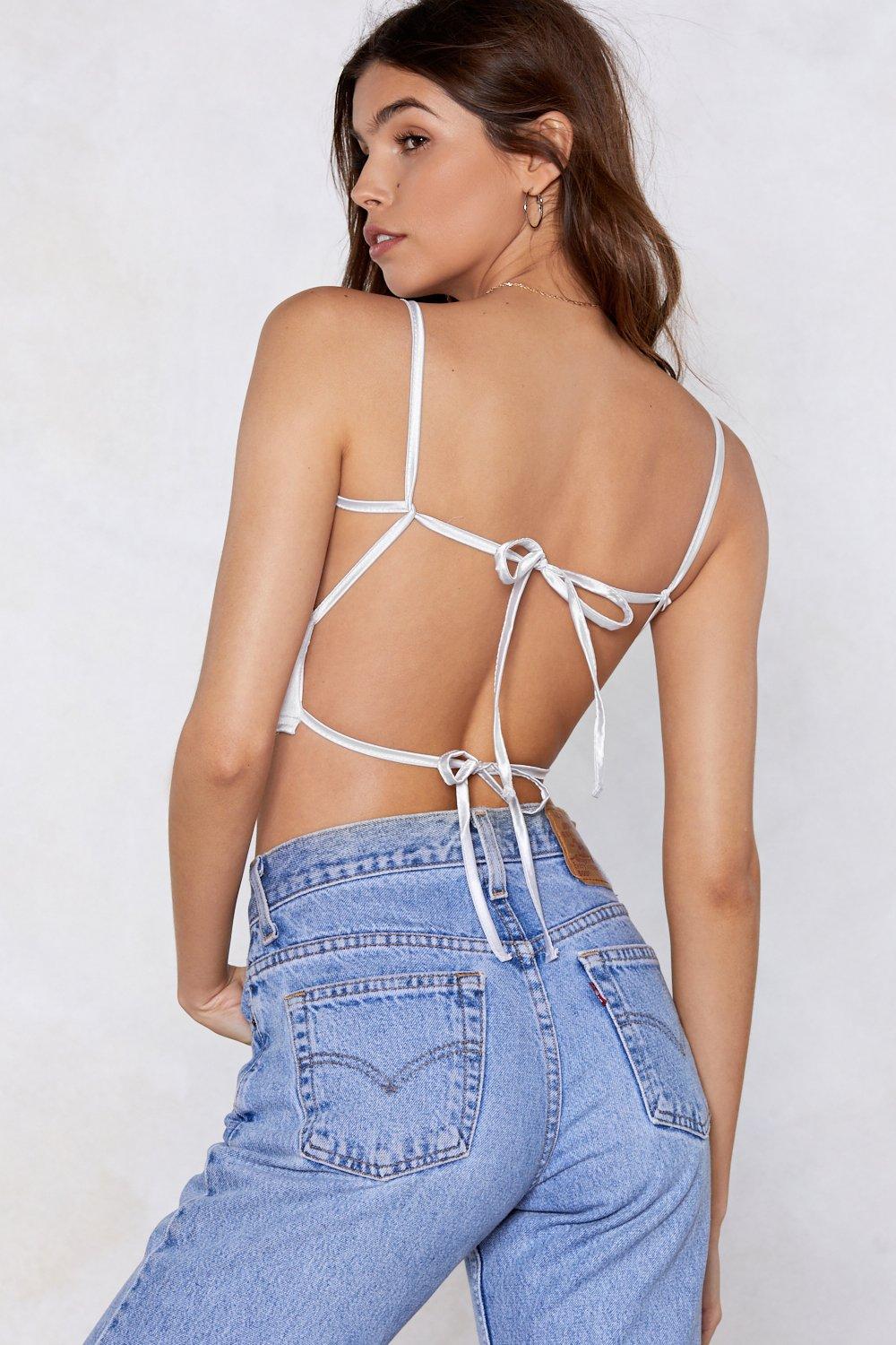 Strappy satin crop top · Black · Shirts