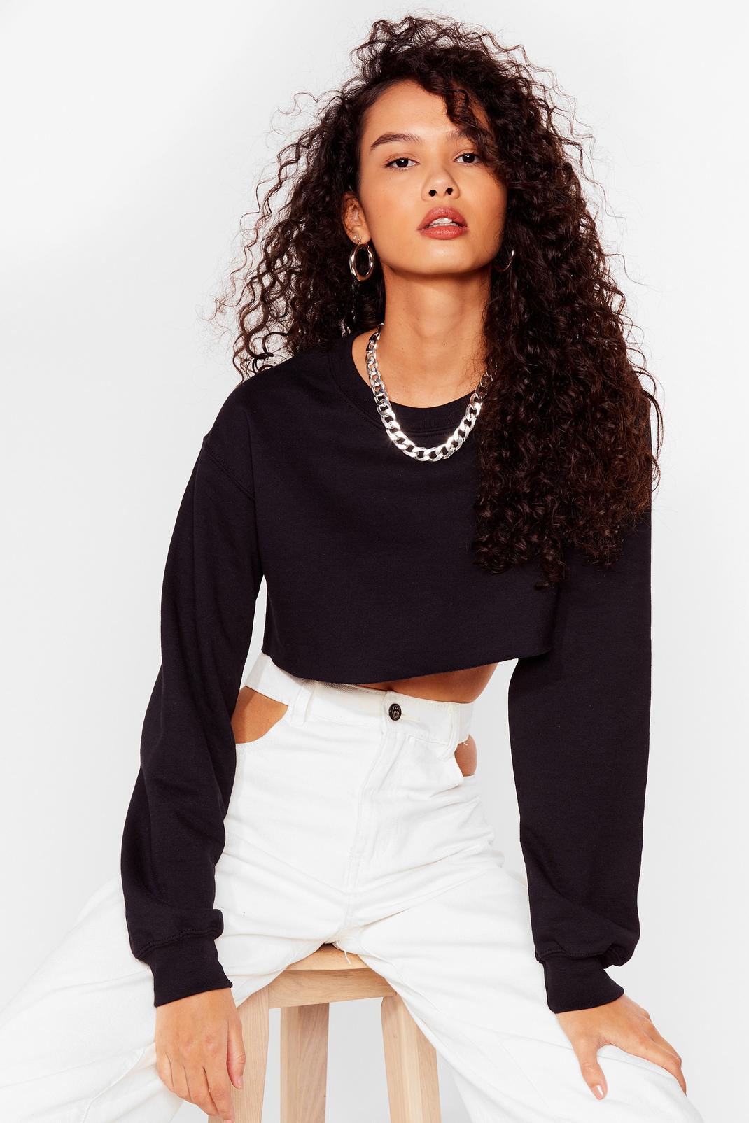 Black Cropped Jersey Knit Sweater image number 1