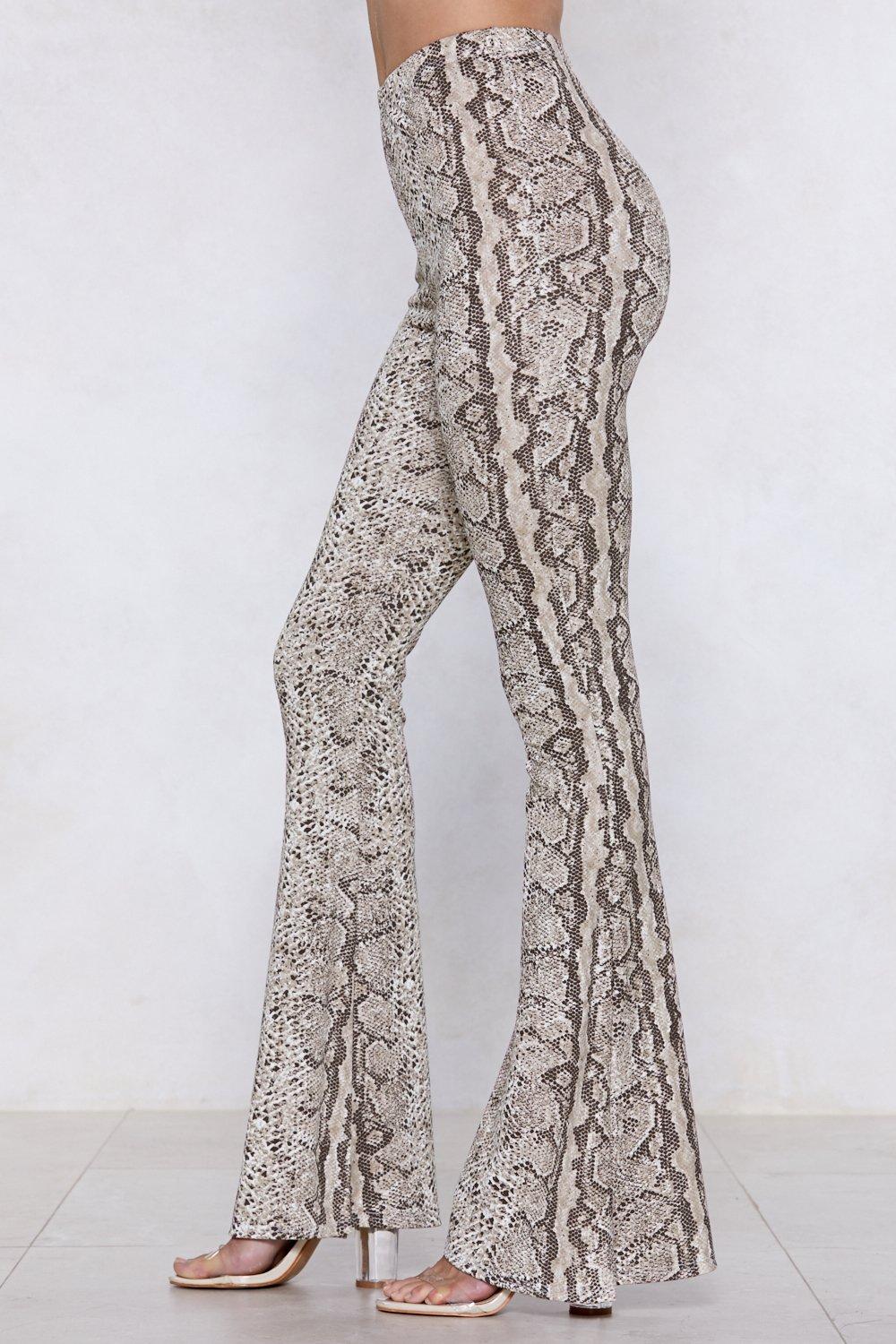 Flared Wide Leg High Waisted Pants-Snake Skin Print