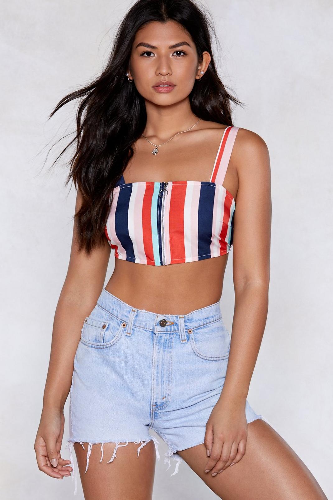 Red Cut It Short Striped Crop Top image number 1