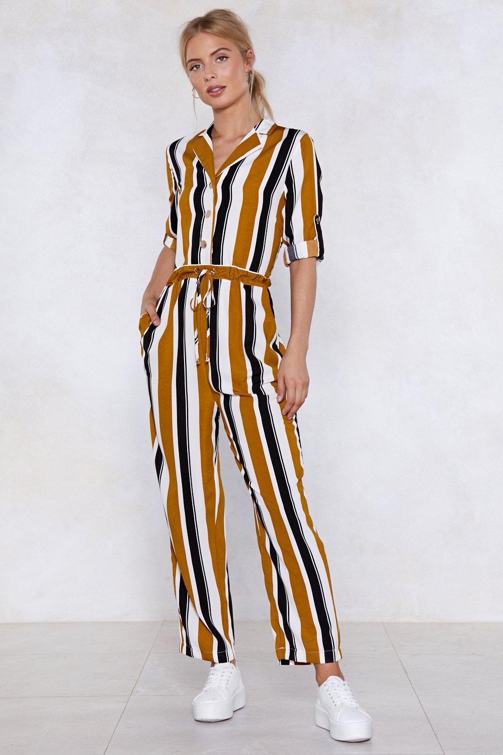 striped jumpsuit with sleeves