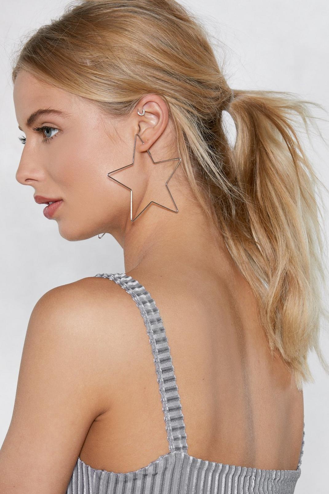 Silver Oversized Star Earrings image number 1