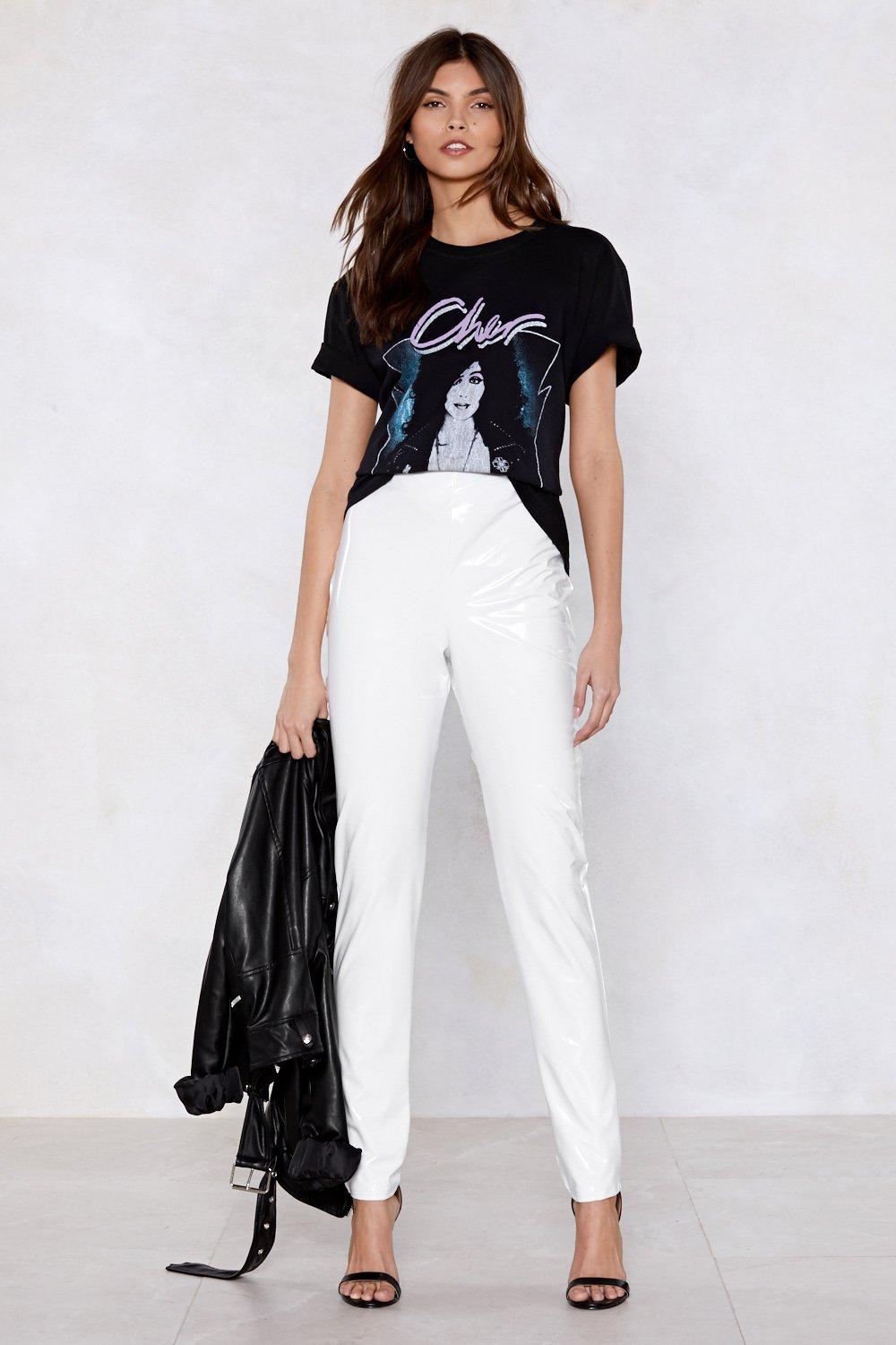 white vinyl trousers