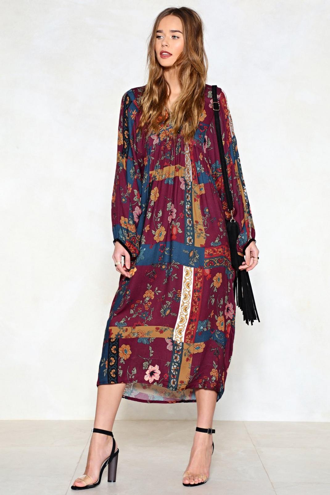 Burgundy Woodstock Midi Dress image number 1