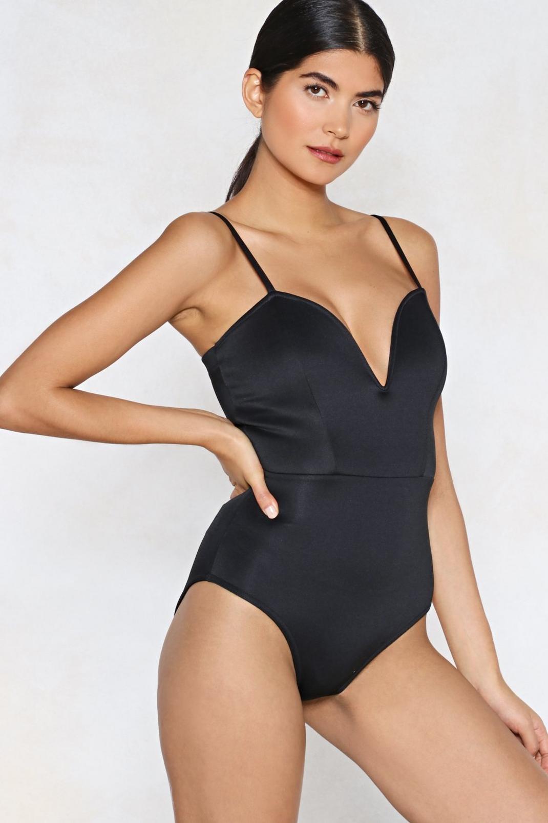 Black Come On Down Plunging Bodysuit image number 1