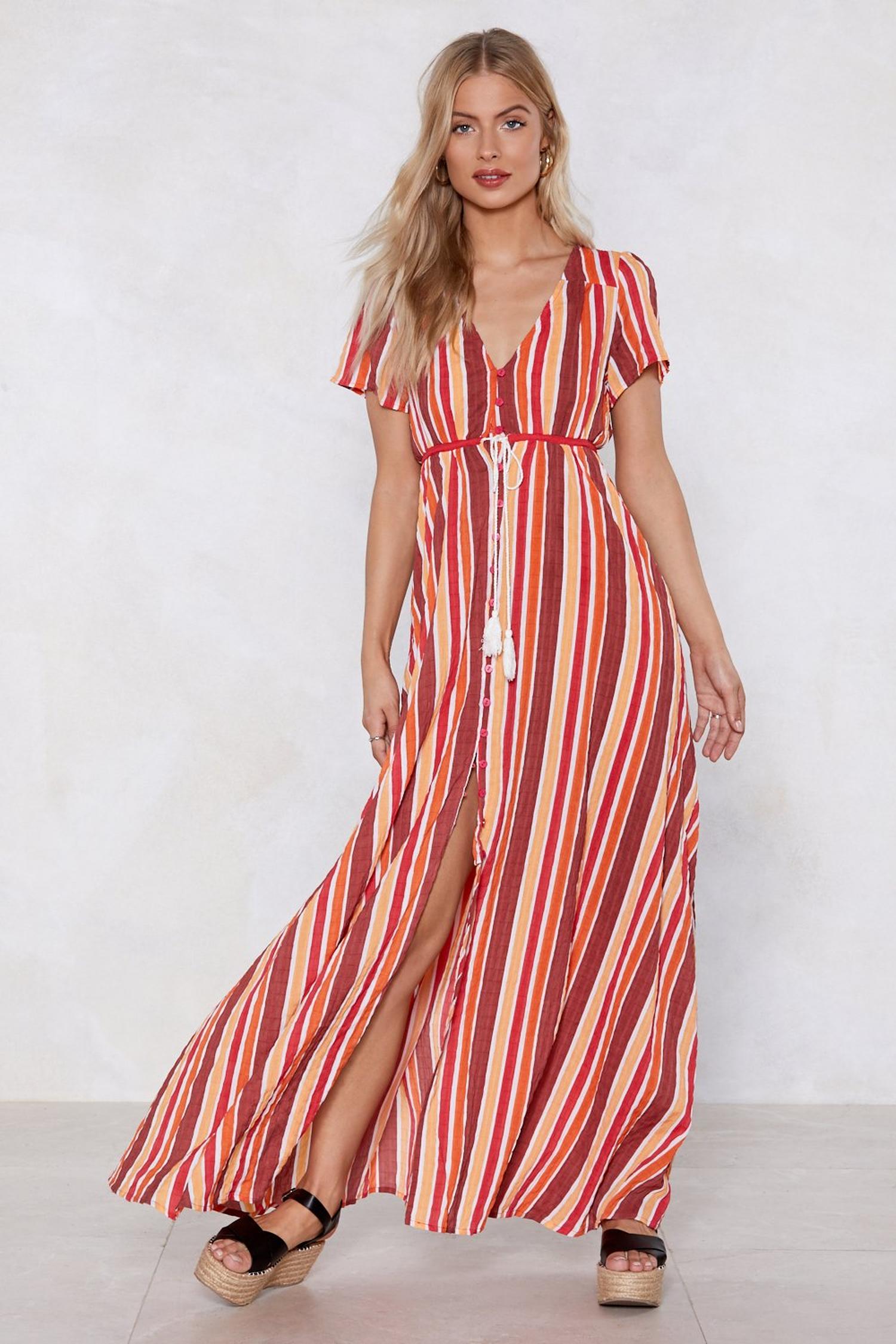 v neck striped maxi dress