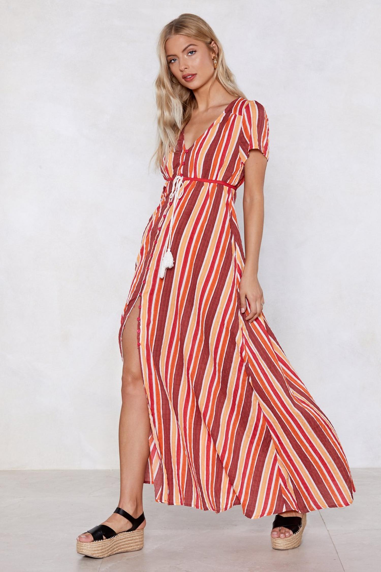 Striped V Neck Short Sleeve Maxi Dress | Nasty Gal