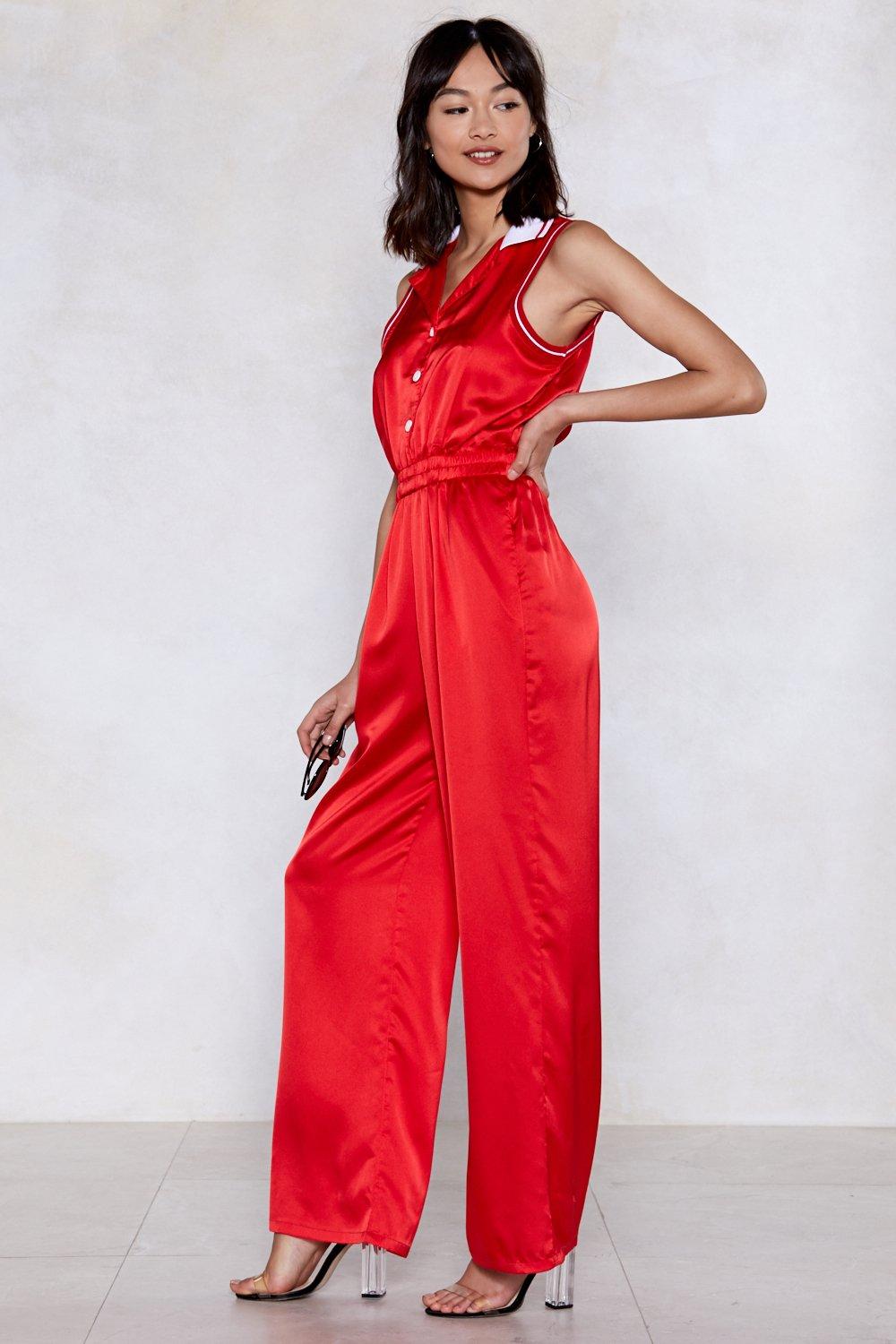 Seeing Red Satin Jumpsuit Nasty Gal