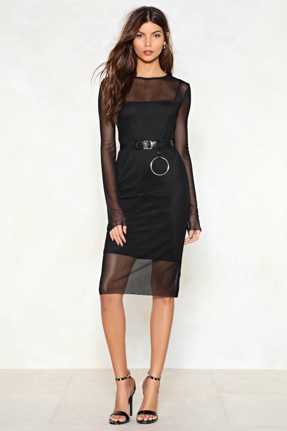 black mesh dress midi