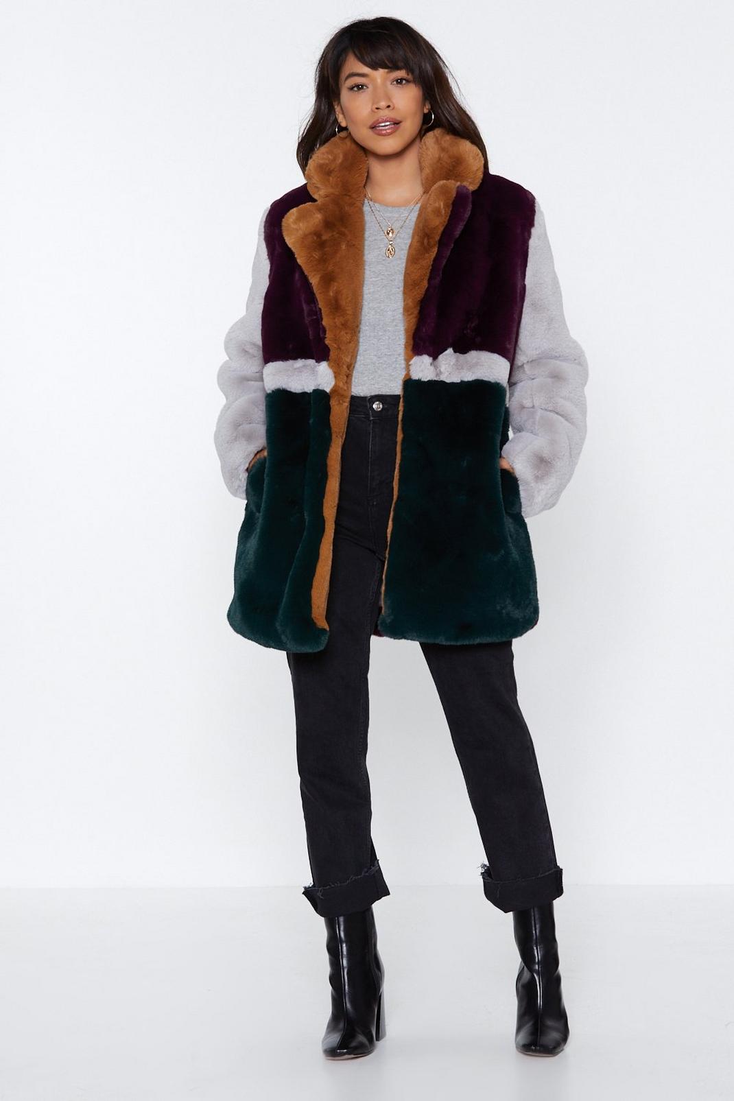 Green You've Met Your Patch Faux Fur Coat image number 1
