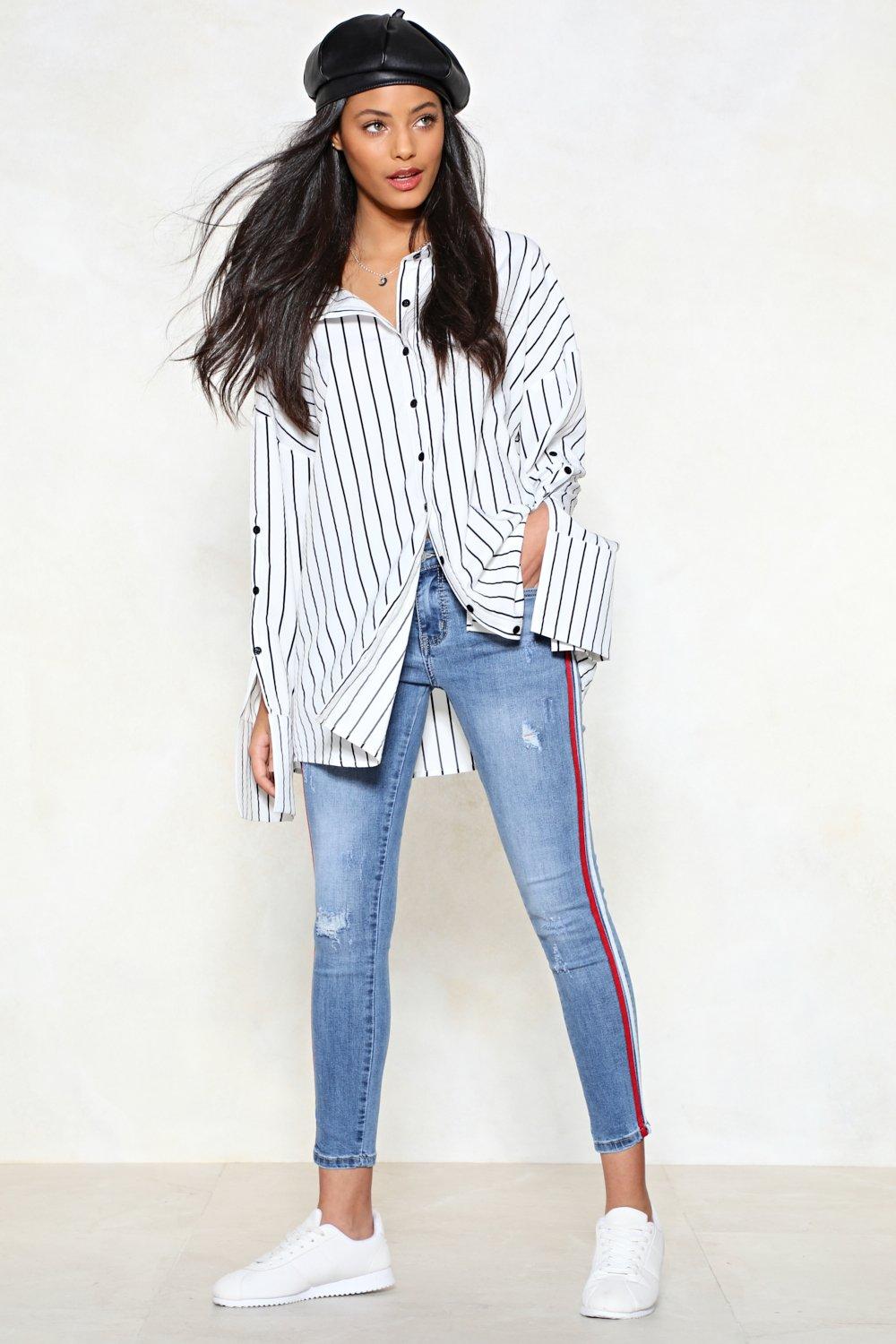 skinny jeans with stripe on side
