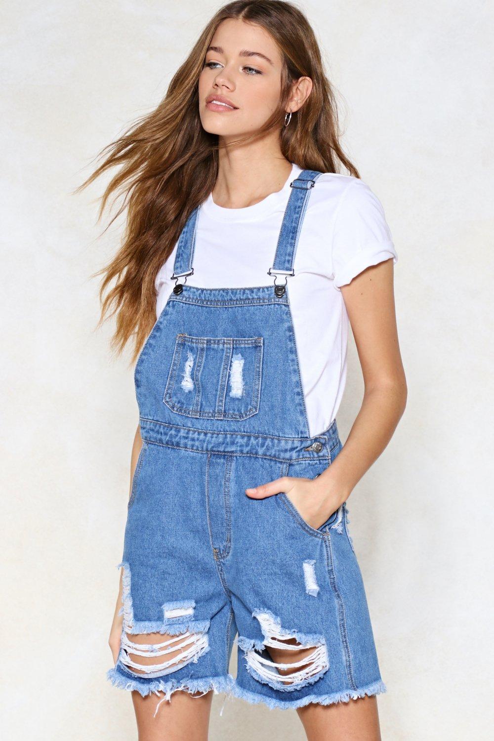 distressed overalls shorts