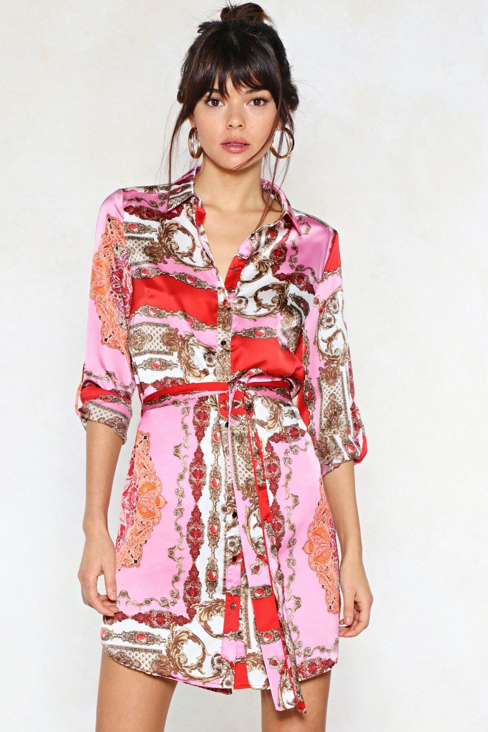 satin scarf print dress