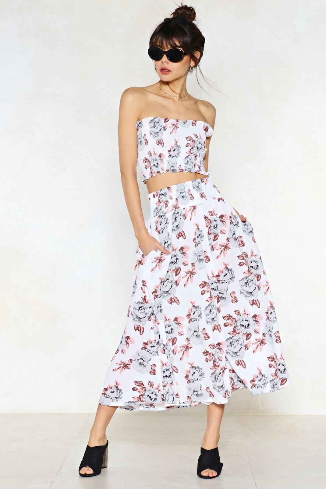 173 Late Bloomer Floral Crop Top and Skirt Set image number 1