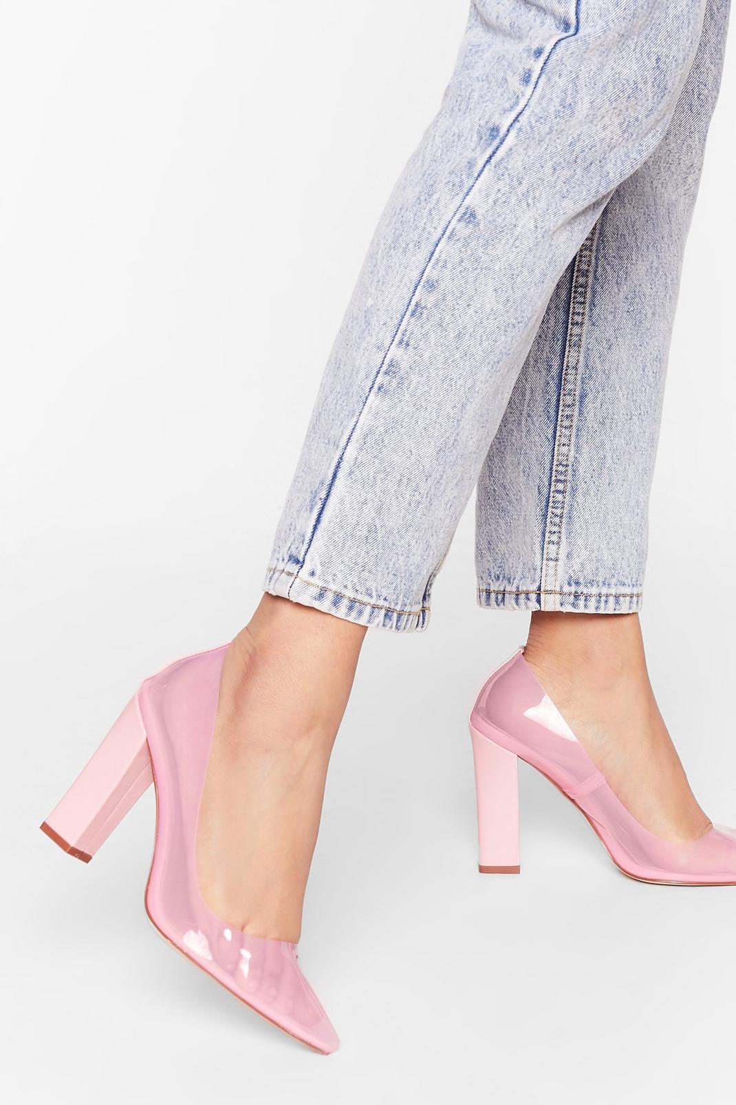 Pink Clear Almond Block Court Heels image number 1