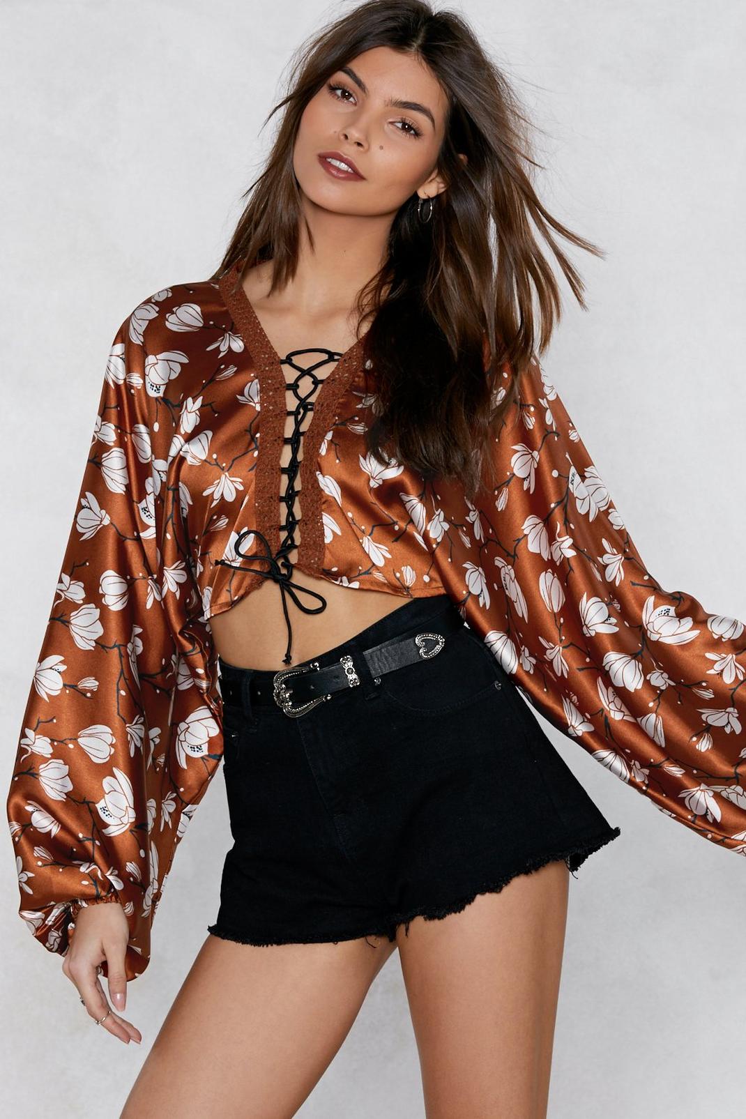 Floral Me Lace-Up Blouse image number 1