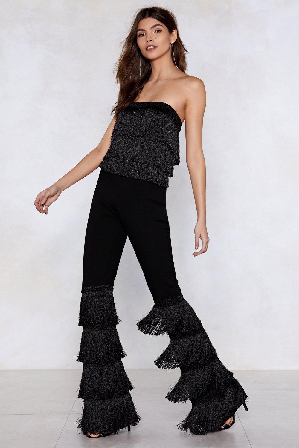 high waisted fringe pants