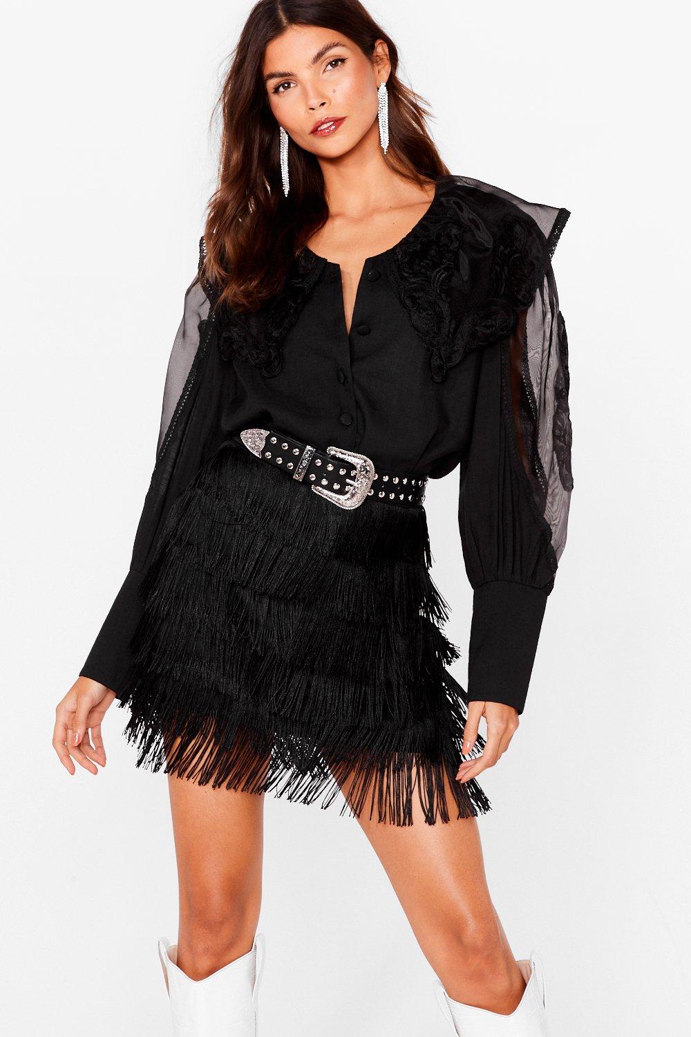 black fringe mini dress