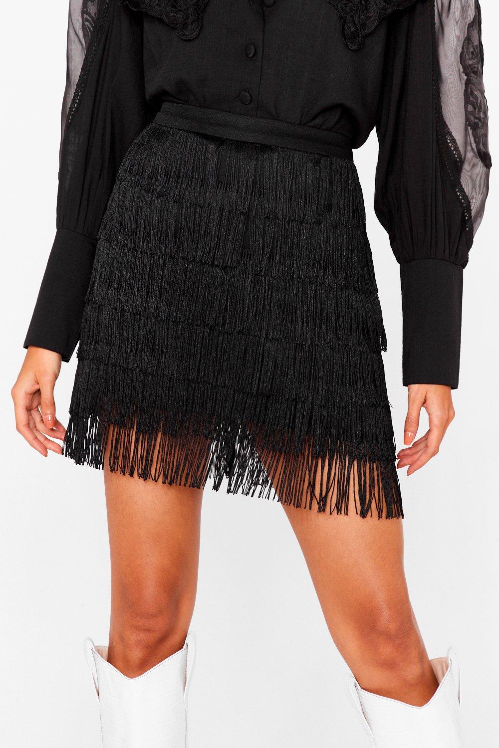 Black fringe shop mini skirt outfit