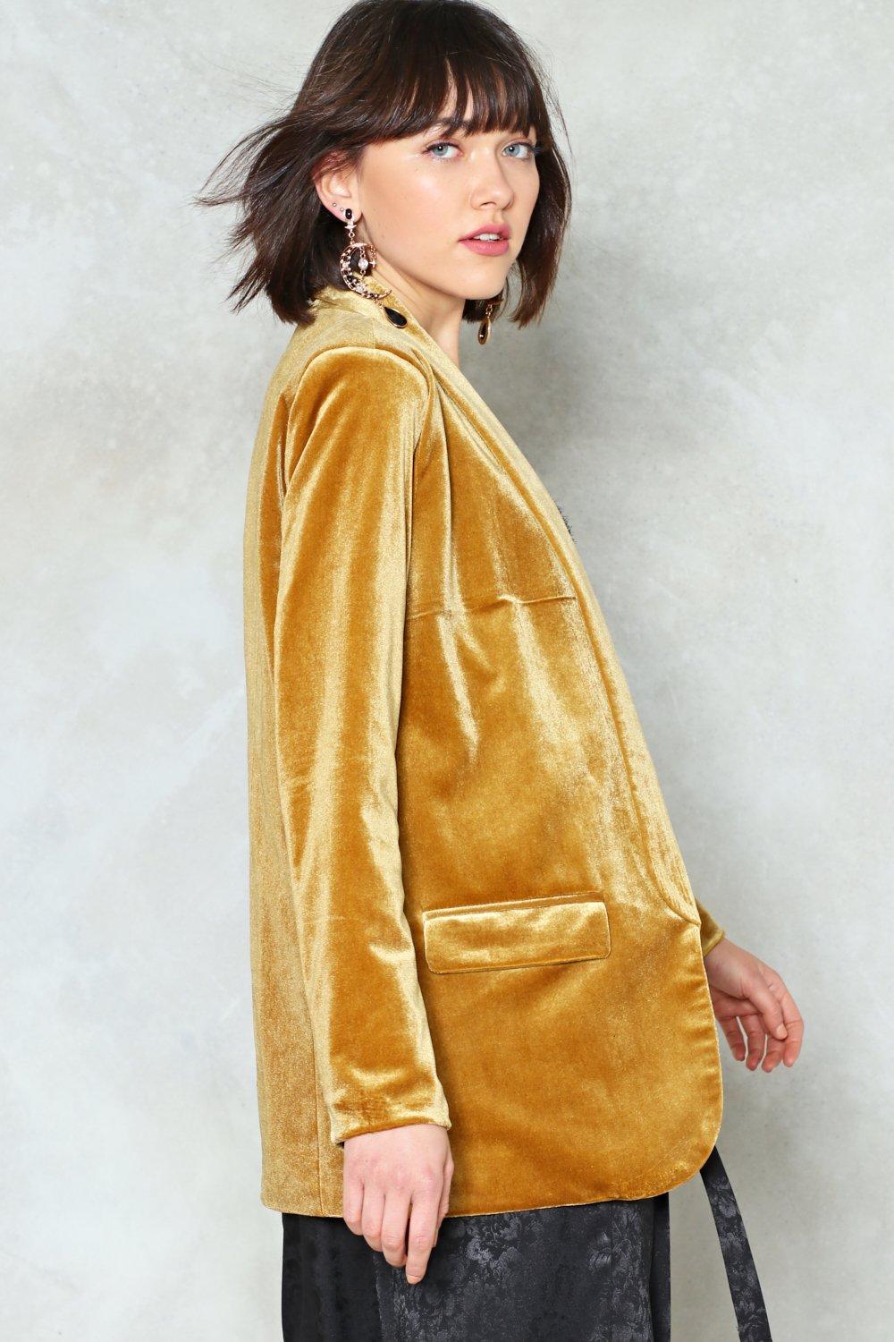 Gold velvet blazer womens sale