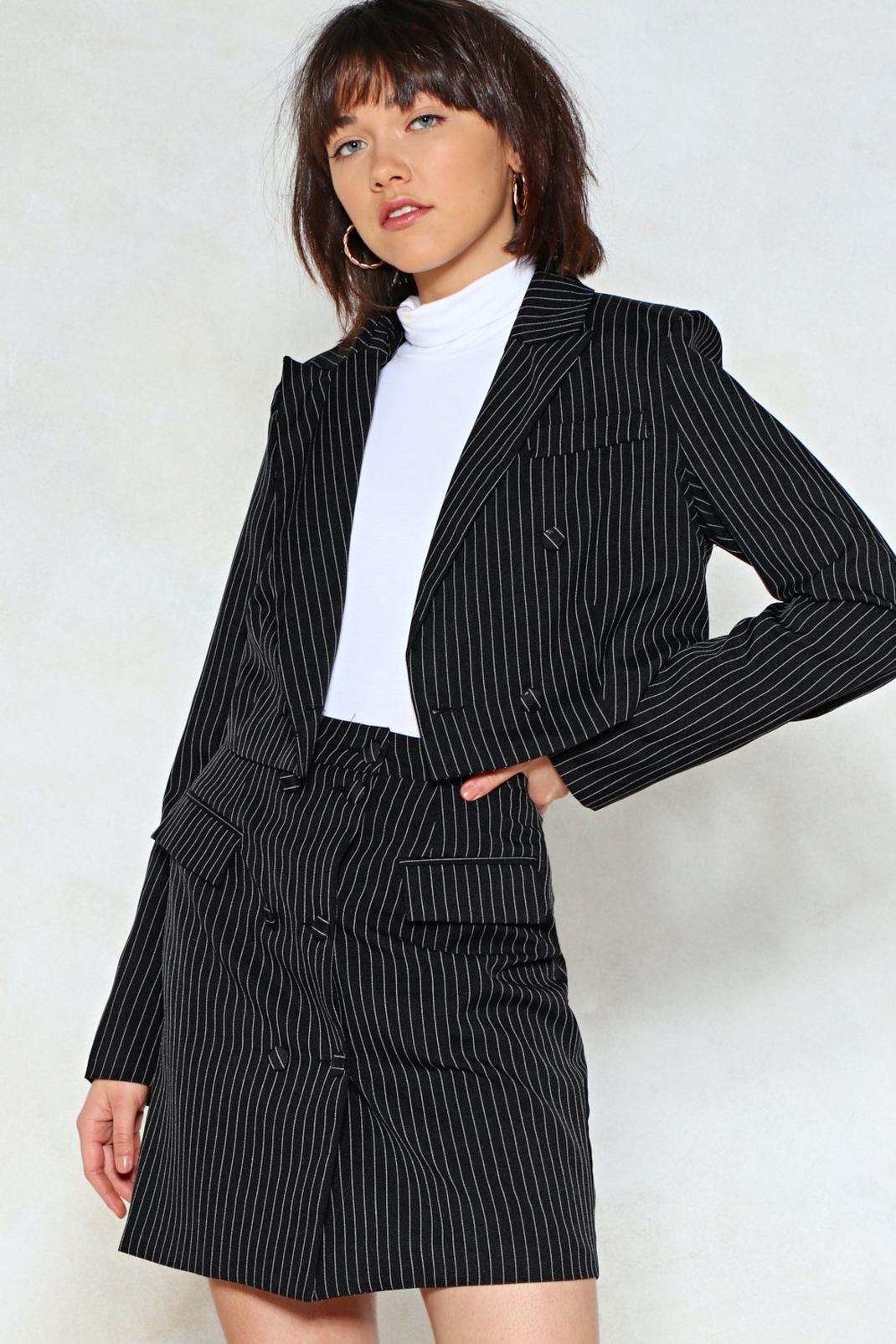 Mix Business with Pleasure Cropped Blazer and Mini Skirt Set, Black image number 1