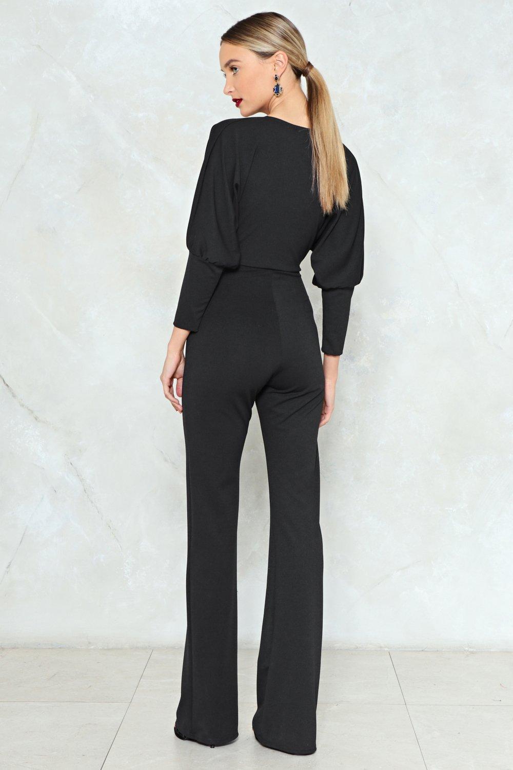 Slinky Zip Front V Neck Jumpsuit