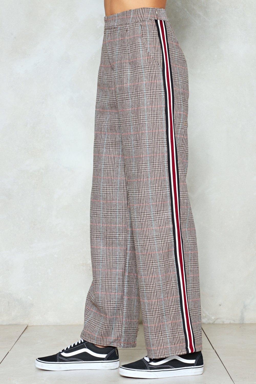 Checked trousers with side on sale stripe