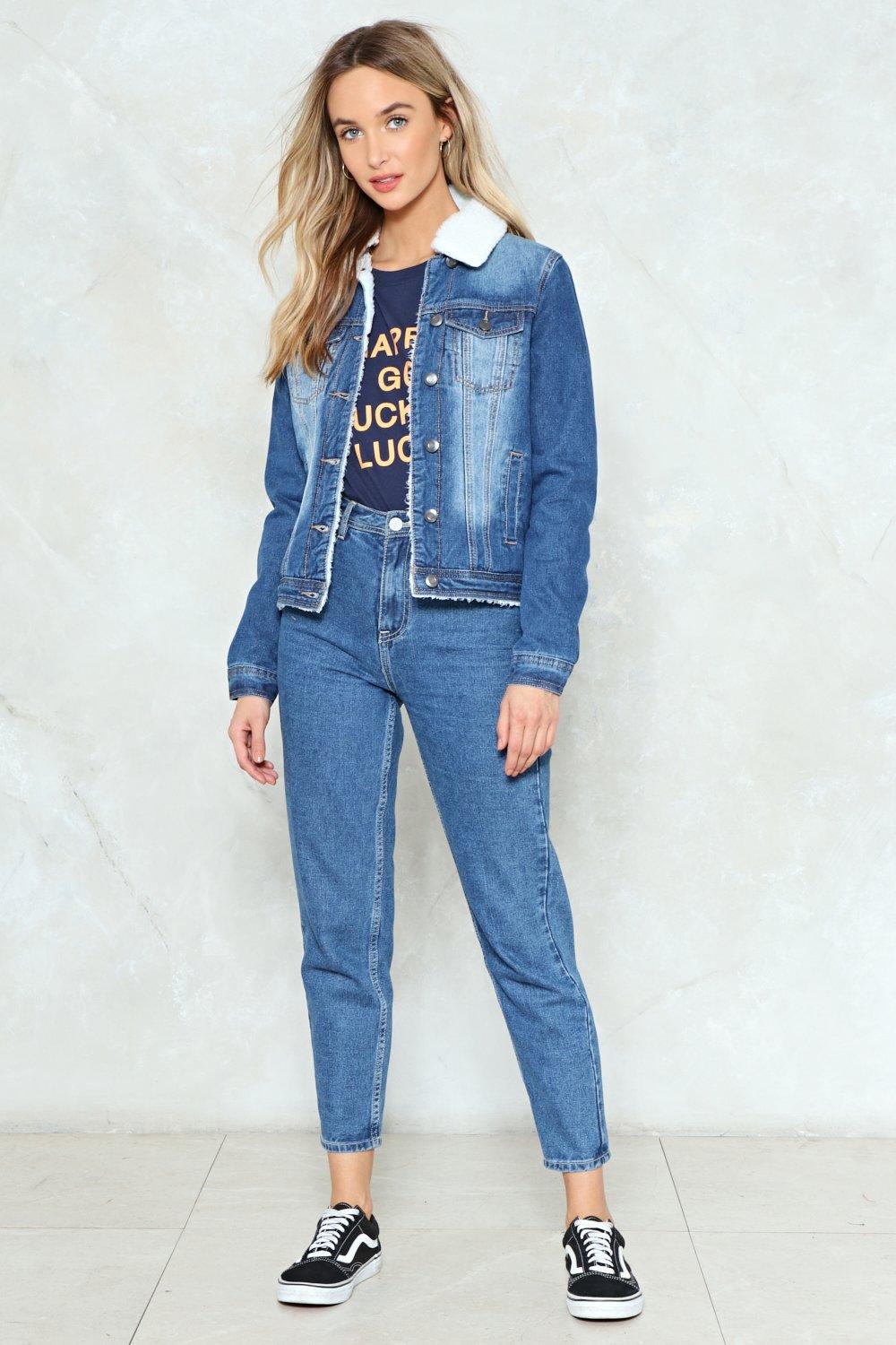 Faux shearling jean jacket hotsell