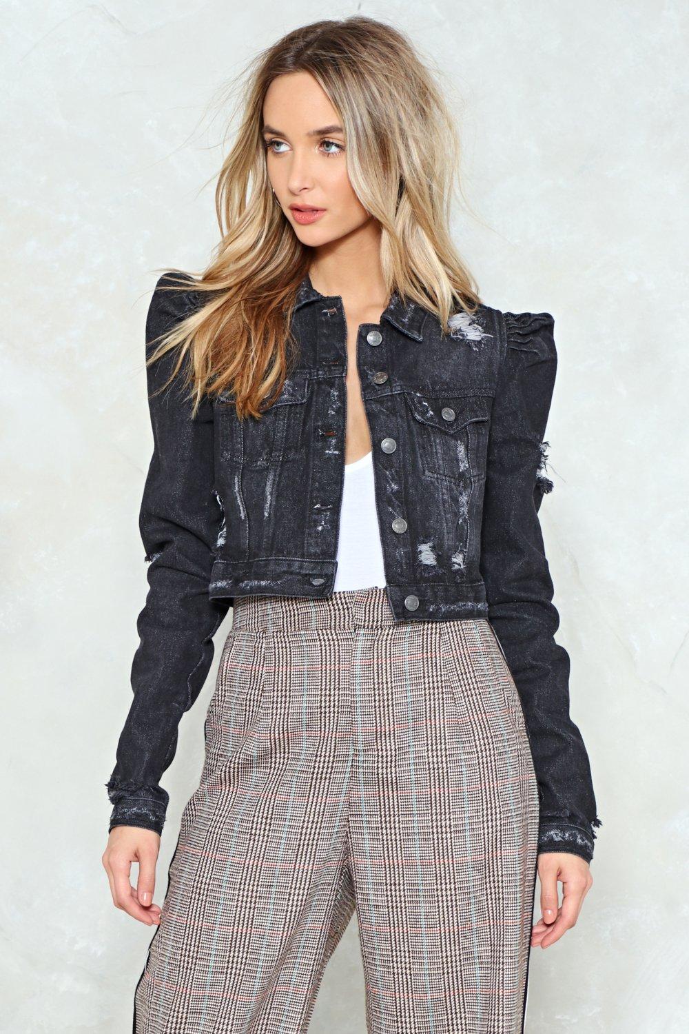 puff shoulder denim jacket