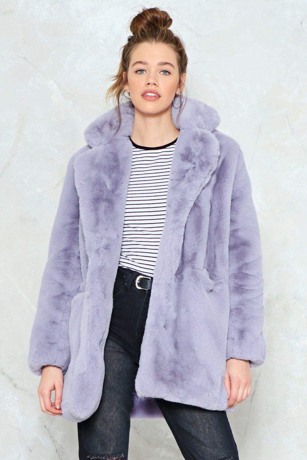 purple fur jacket