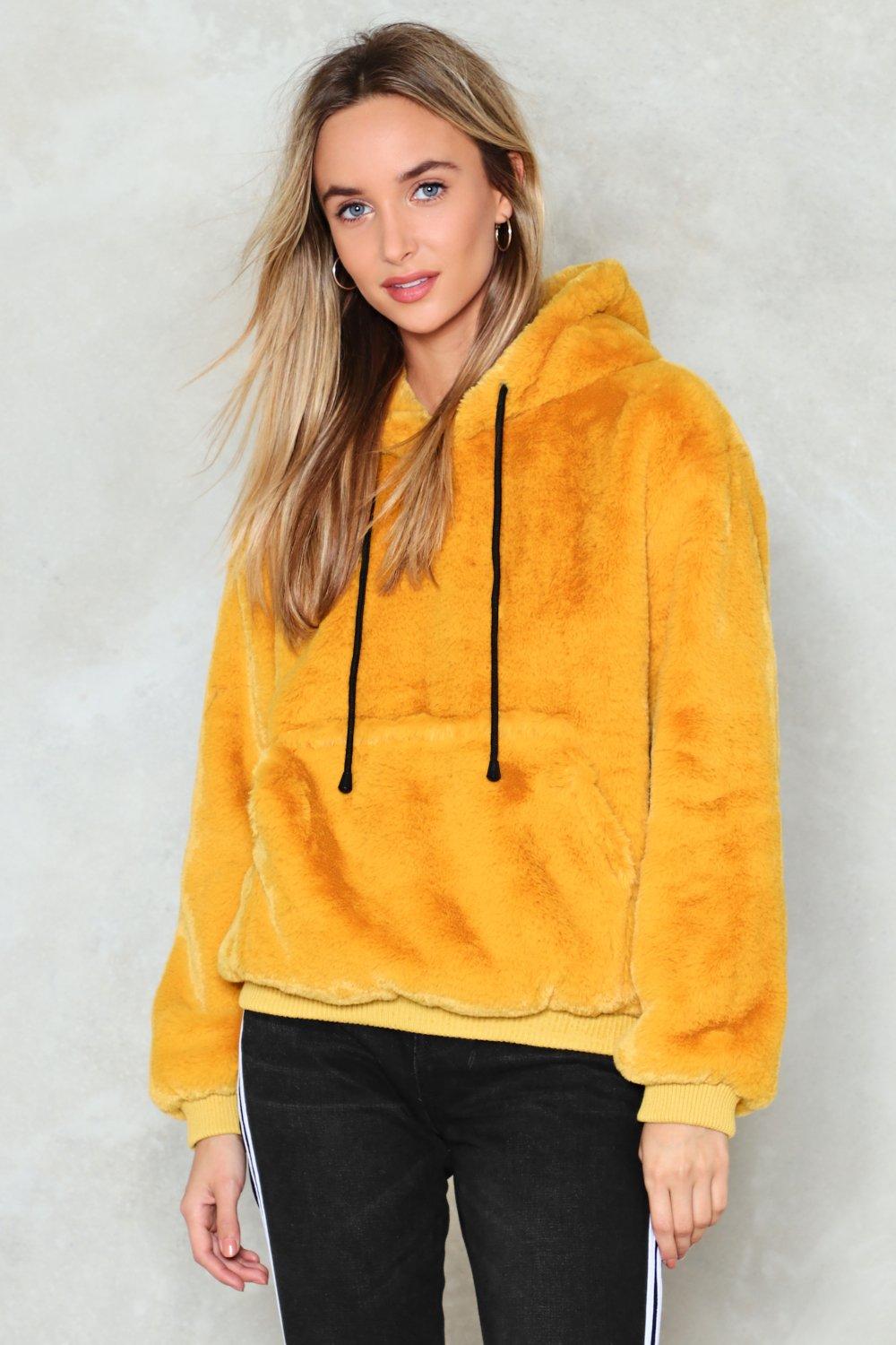 faux fur hooded sweatshirt