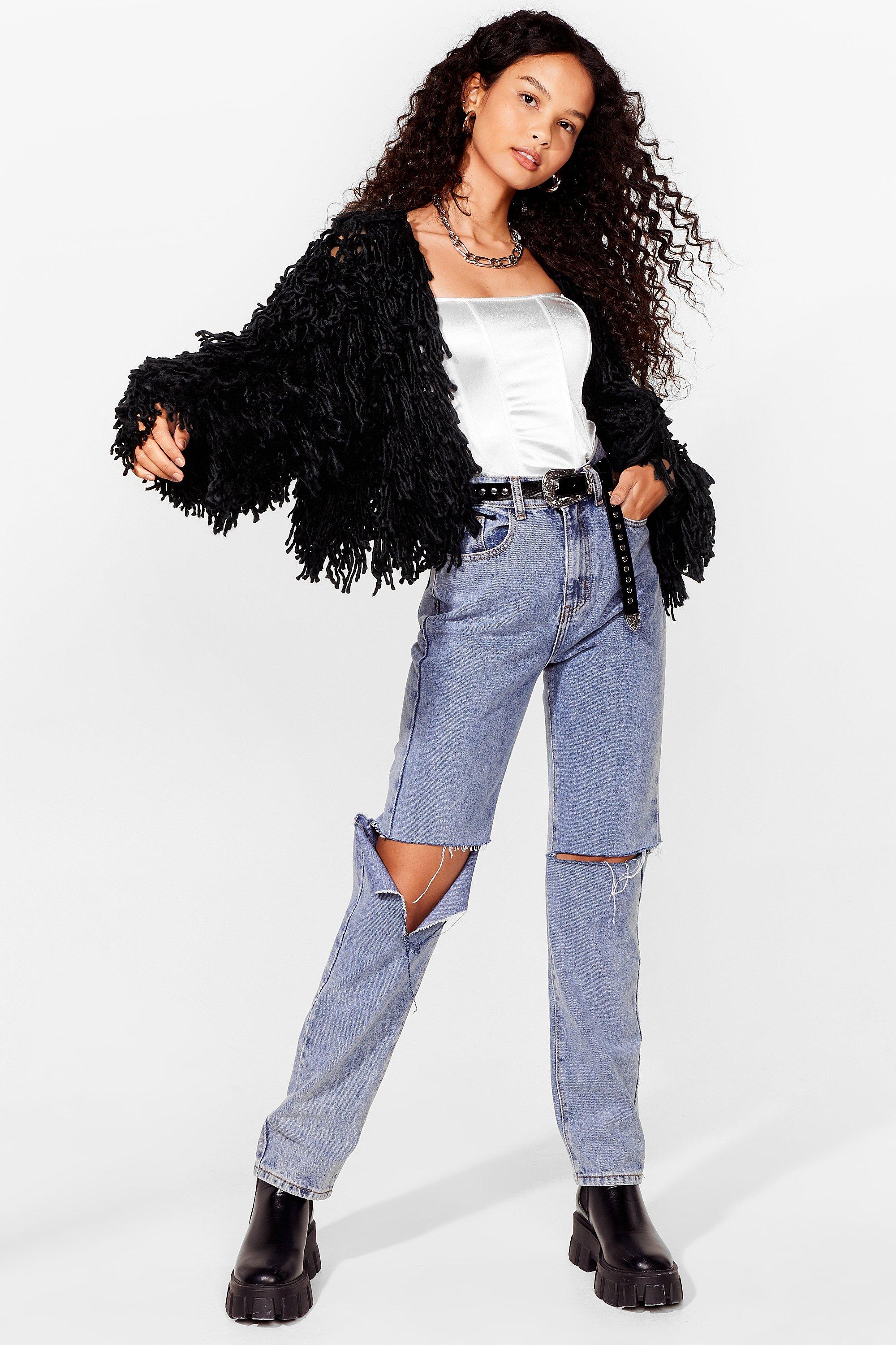 Black shaggy knit clearance jacket