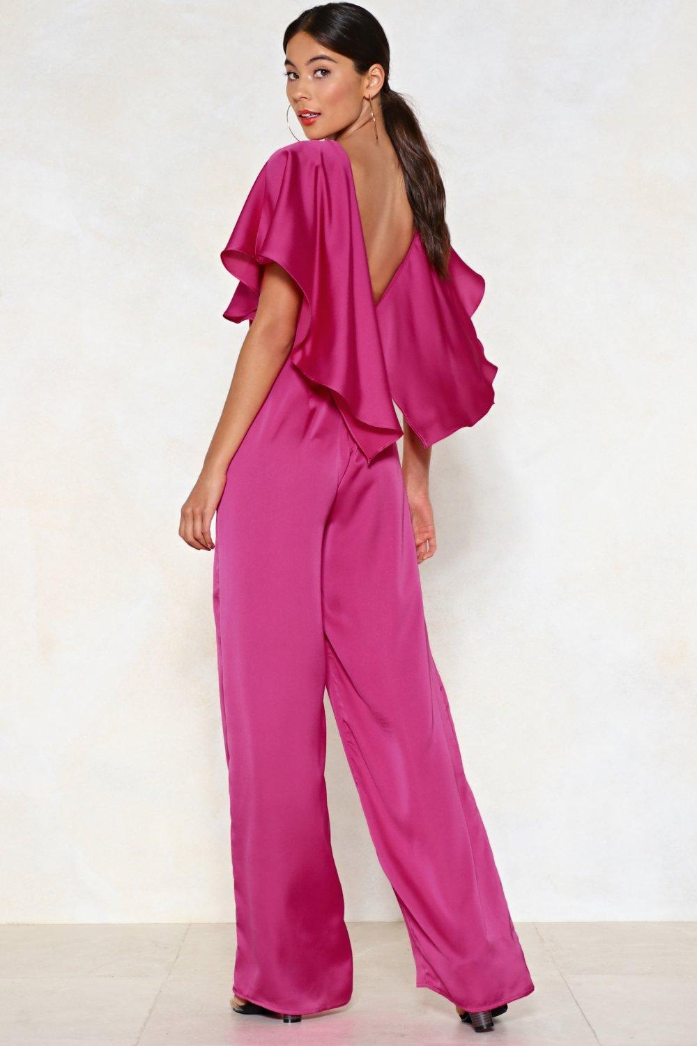 pink satin jumpsuit