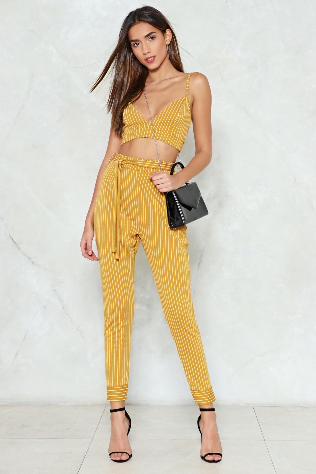 Set 'Em Straight Pinstripe Bralette and Trousers Set image number 1
