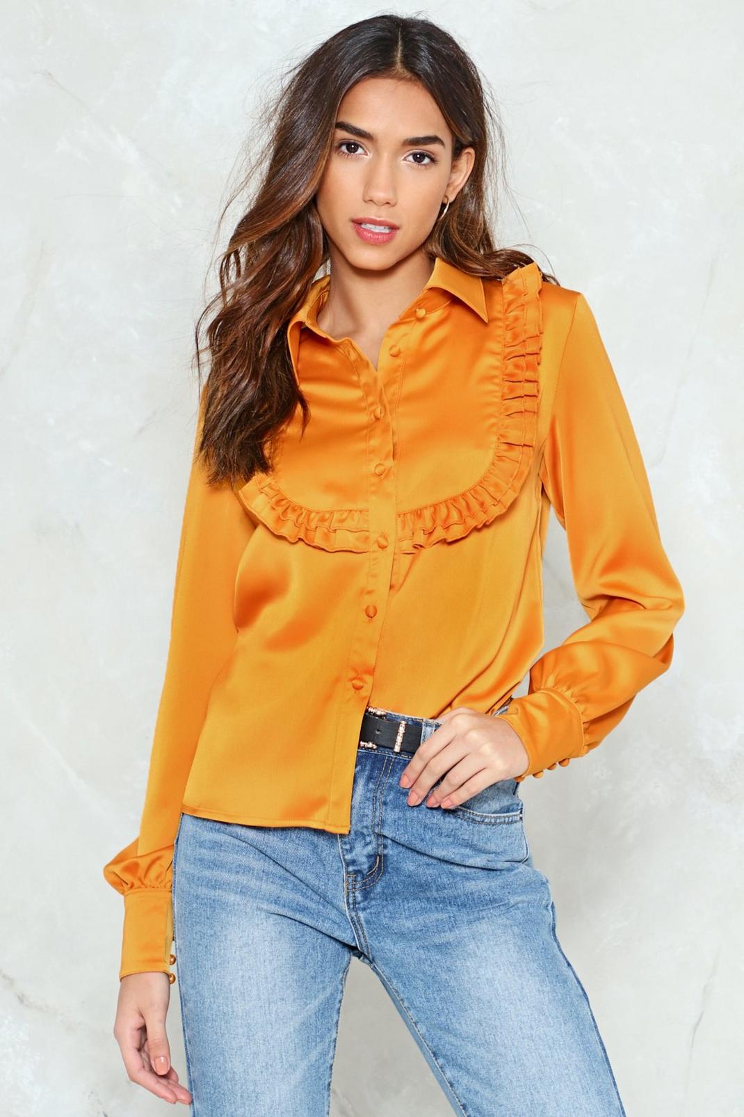 It's a Ruffle Patch Satin Shirt image number 1